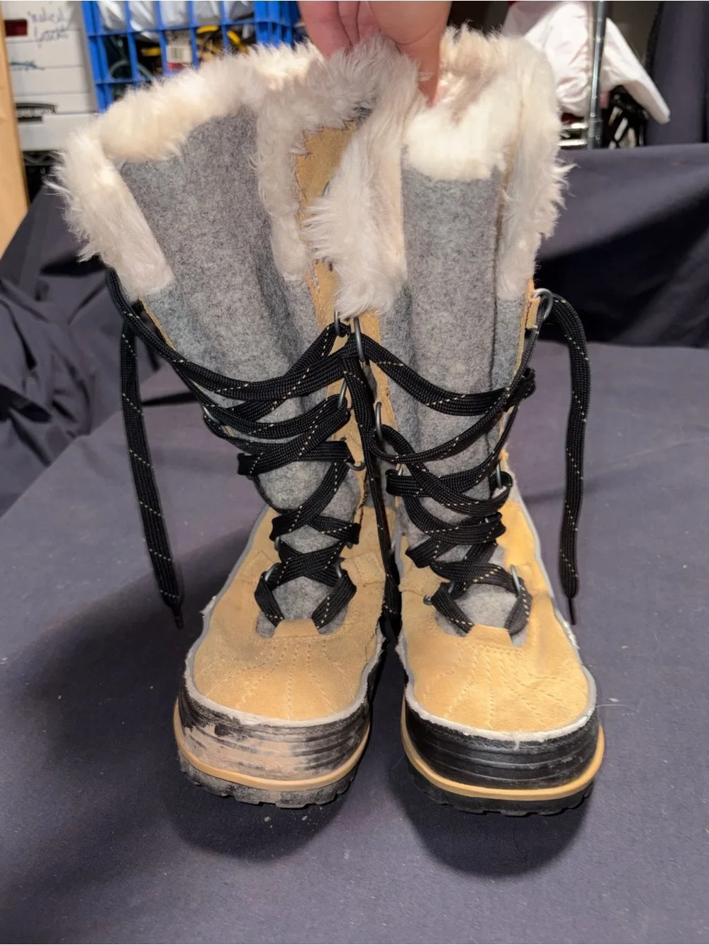 Sorel Women's Tan and Gray Faux-Fur Winter Lace-Up Boots